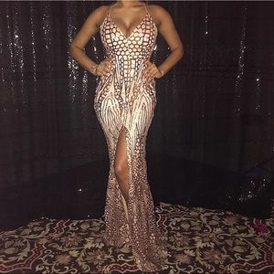 Light Pink & Rose Gold Sequined Prom/Formal Dress